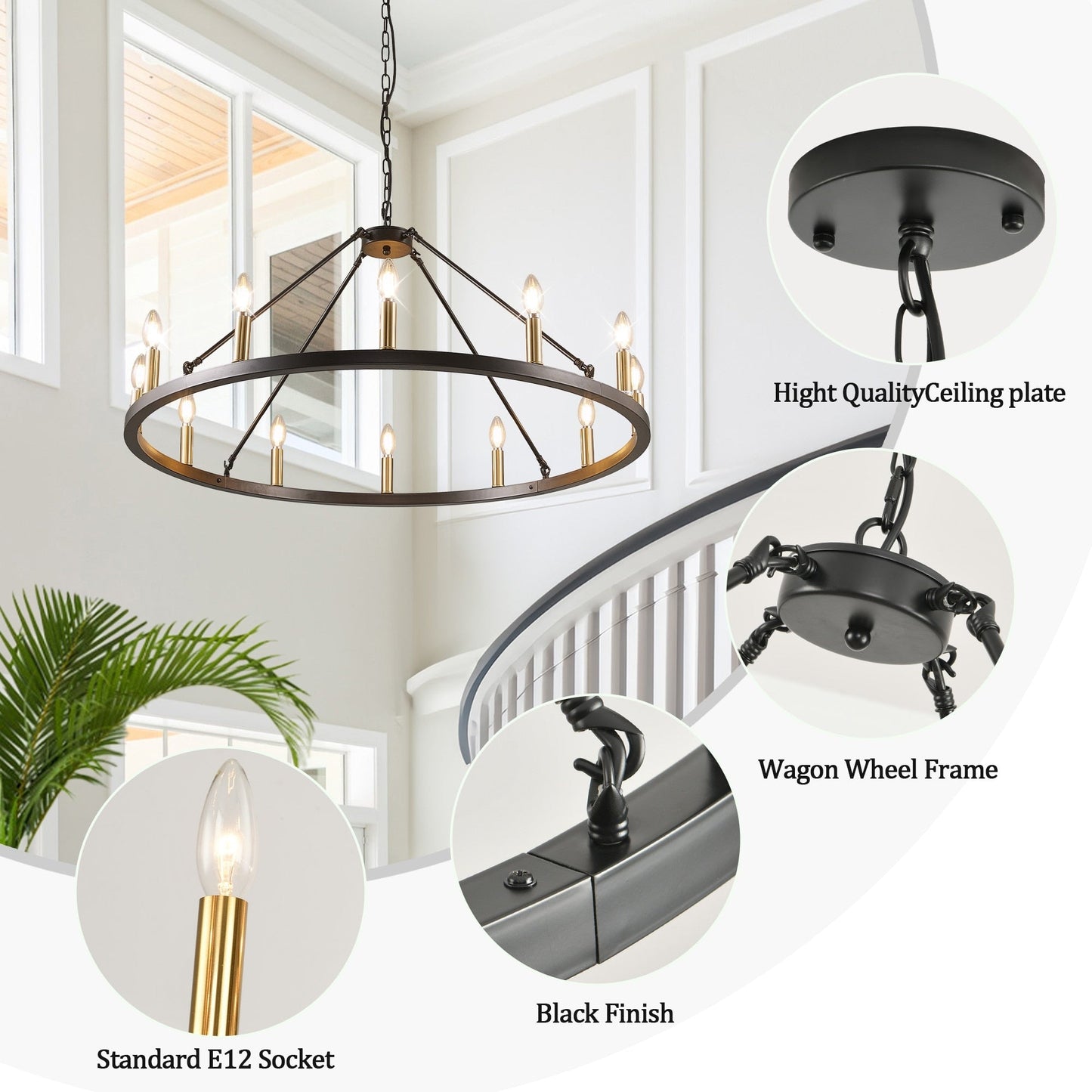 54-inch Round Wagon Wheel 24-light Chandelier