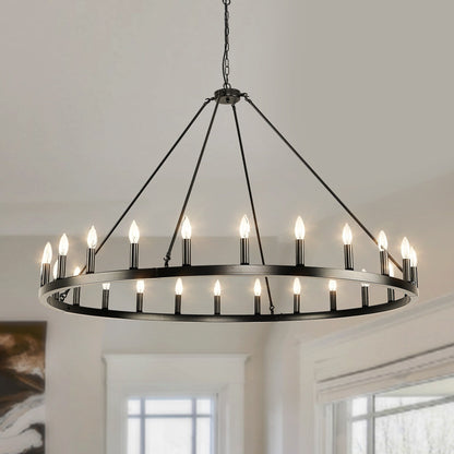 54-inch Round Wagon Wheel 24-light Chandelier