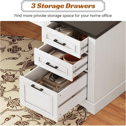 Farmhouse Executive Desk Home Office Desk File Drawer Monitor Stand Power Outlet