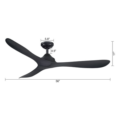 56 Modern Black 3-Blade Propeller DC Ceiling Fan with Remote