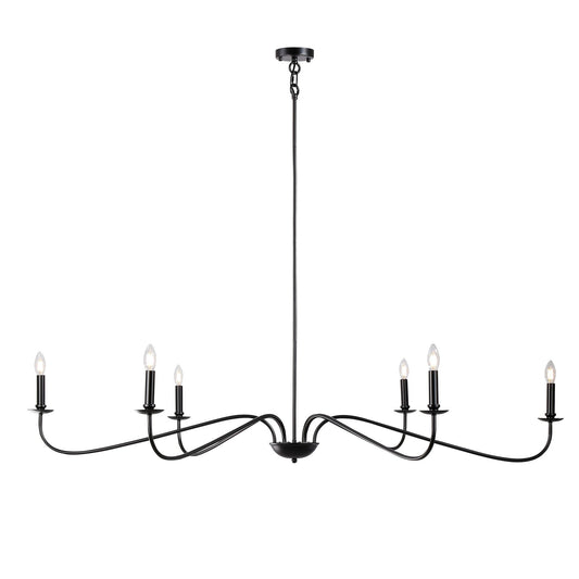 6 Light 64 Inches Minimalist Chandelier in Matte Black / Gold /Chrome - N/A