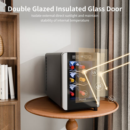 6-Bottle Wine Cooler Refrigerator(46-66°F),Mini Freestanding Beverage Cooler for Summer,Wine Cooler with Temperature Control