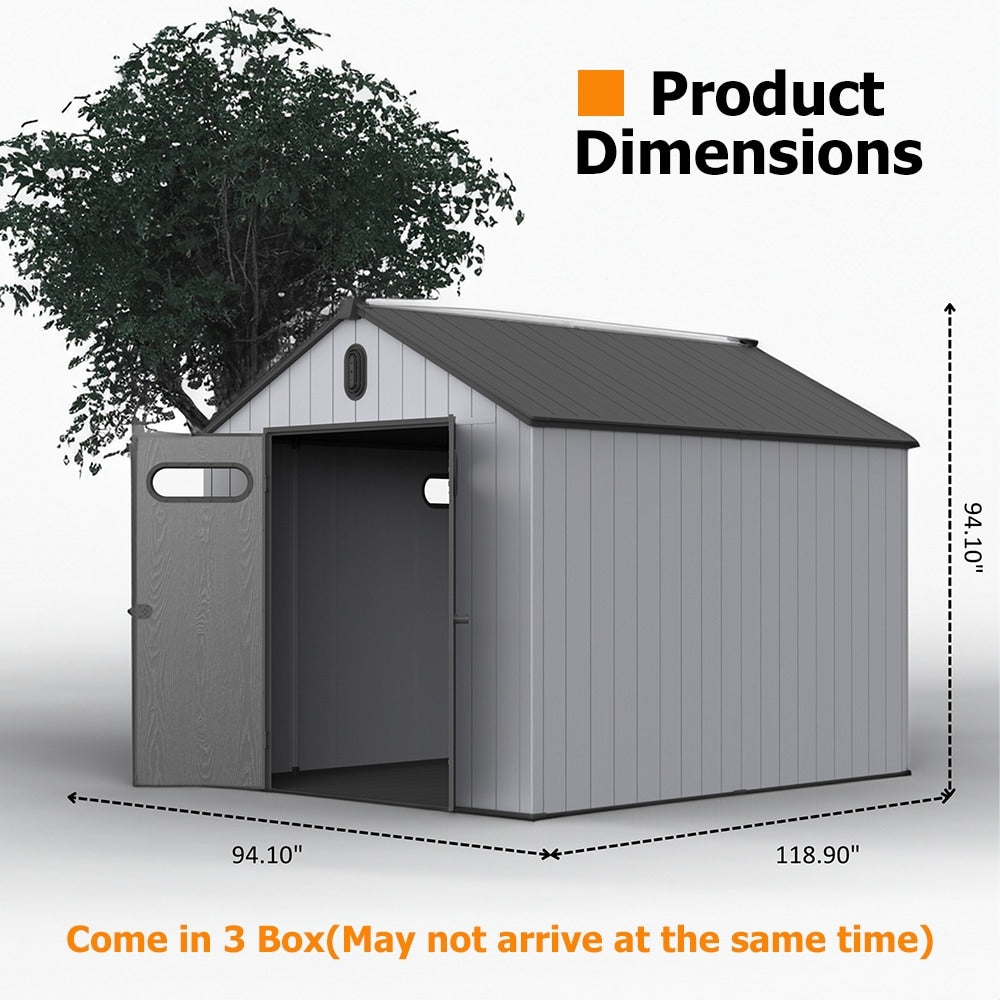 6 ft x 4 ft/6 ft x 8 ft/8 ft x 6 ft/8 ft x 10 ft All-Weather Resin Outdoor Plastic Storage Shed w/Floor, Spire Tool Shed