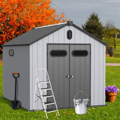 6 ft x 4 ft/6 ft x 8 ft/8 ft x 6 ft/8 ft x 10 ft All-Weather Resin Outdoor Plastic Storage Shed w/Floor, Spire Tool Shed
