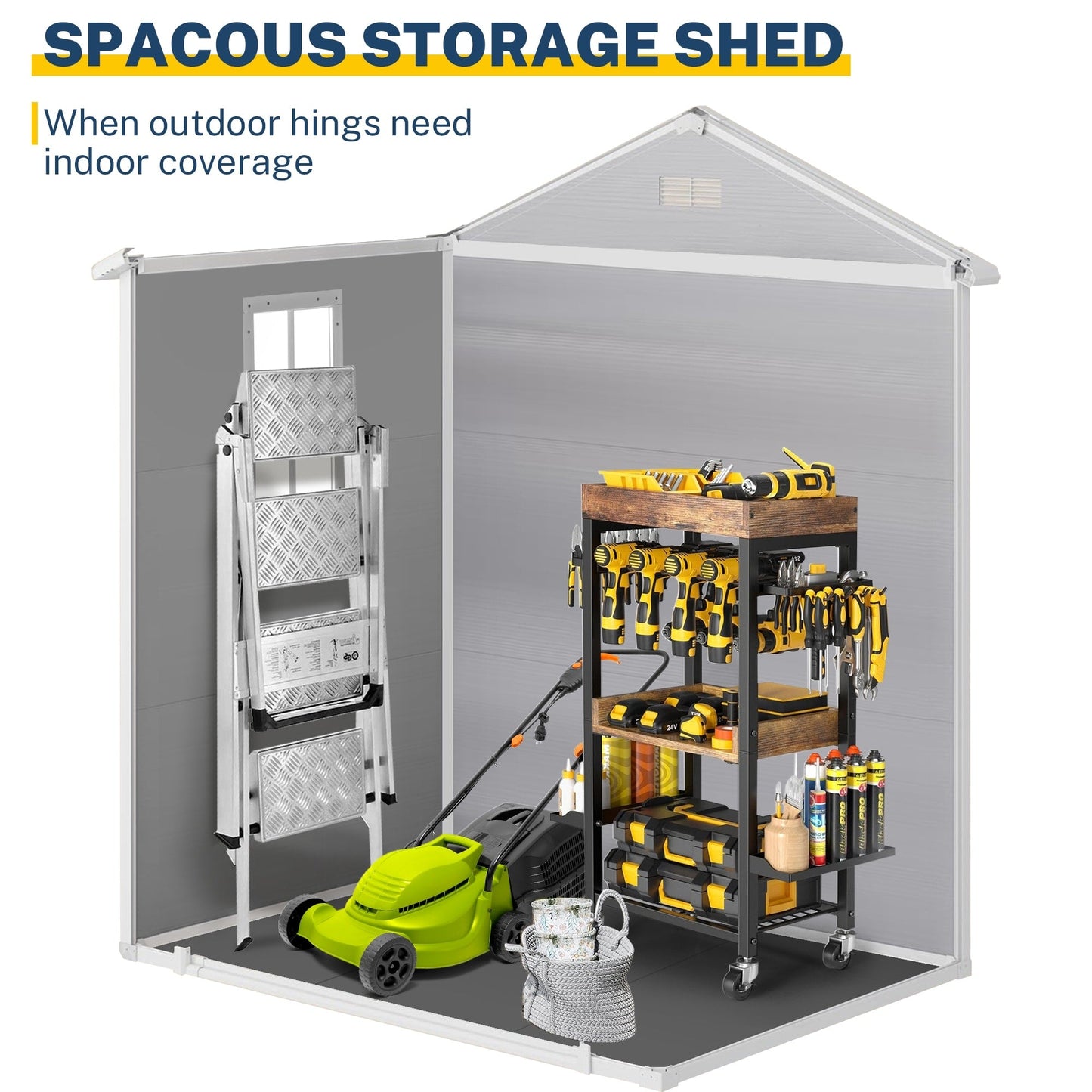 6 ft x 4 ft/6 ft x 8 ft/8 ft x 6 ft/8 ft x 10 ft All-Weather Resin Outdoor Plastic Storage Shed w/Floor, Spire Tool Shed