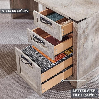 60 Farmhouse L Shaped Executive Desk, Wood Corner Desk, Computer Desk