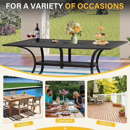 60 x 37 Outdoor Patio Rectangular Metal Slatted Dining Table with Umbrella Hole for 6 Person