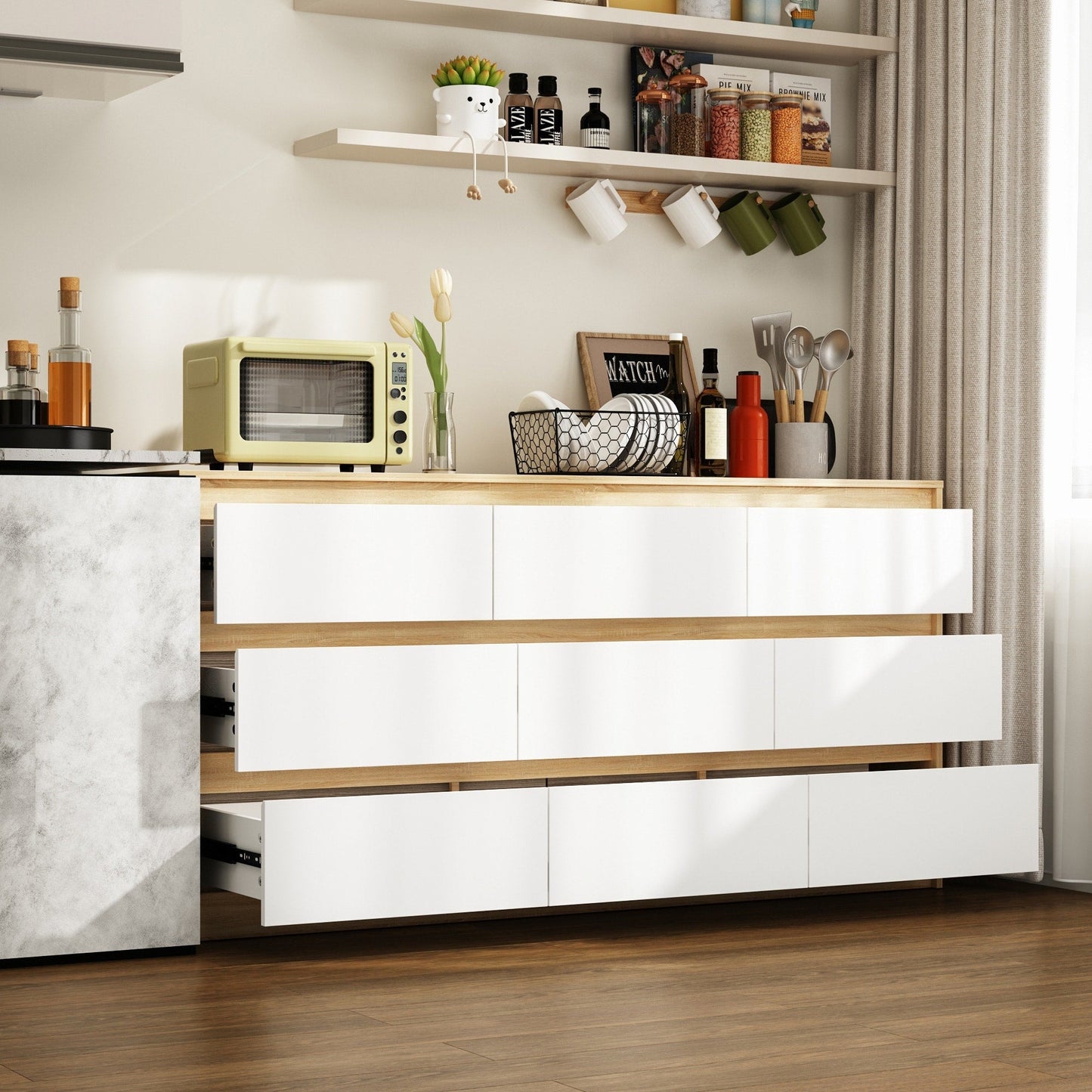 63W 9 Drawer Dresser Accent Dresser for Living Room Bedroom Chest