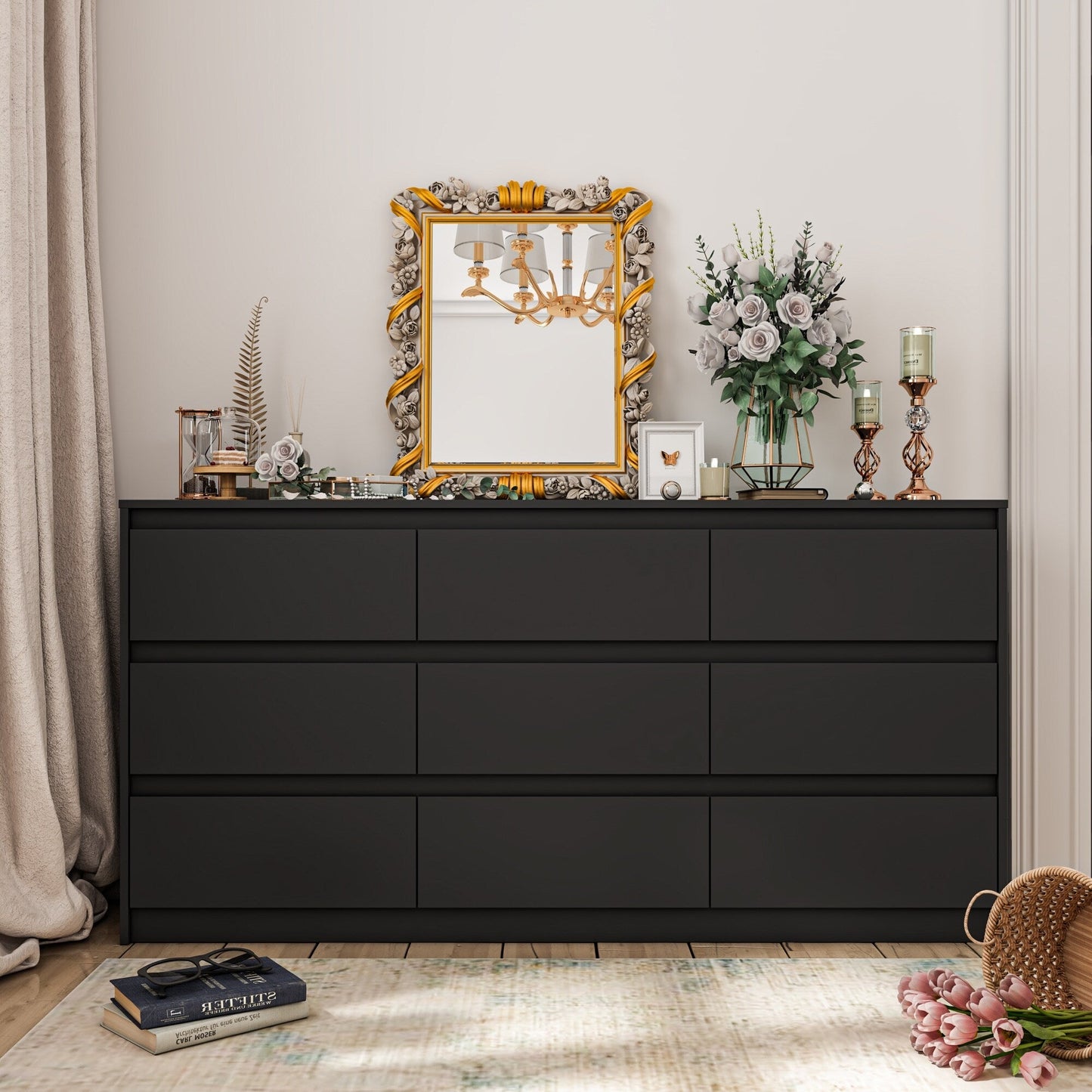 63W 9 Drawer Dresser Accent Dresser for Living Room Bedroom Chest