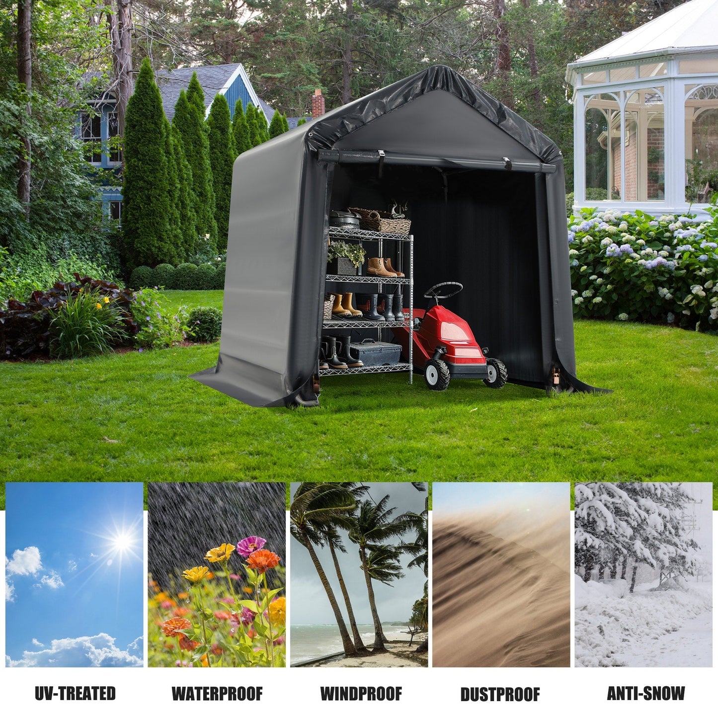 Outdoor Storage Shed and Carport Canopy: Portable Shelter for Bikes, Motorcycles, and Garden Storage