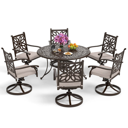 MAISON ARTS Cast Aluminum Dining Chairs/Patio Dining Set with Round Dining Table & 6 Cast Aluminum Patio Chairs