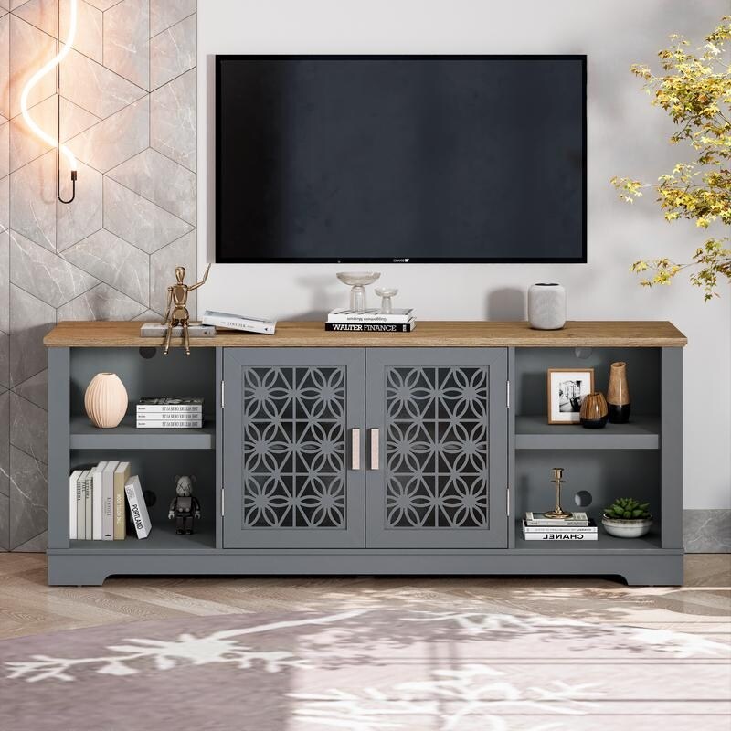 70 in. Rustic Decorative Floral Door TV Stand for up to 80 TVs