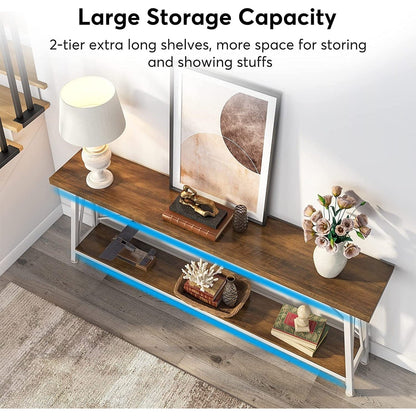 70.9 Inch Extra Long Sofa Table, Industrial Entry Console Table