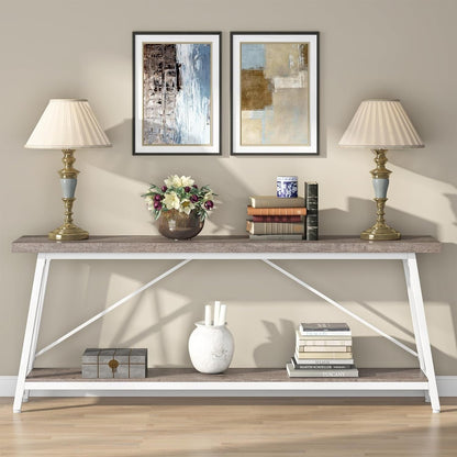 70.9 Inch Extra Long Sofa Table, Industrial Entry Console Table