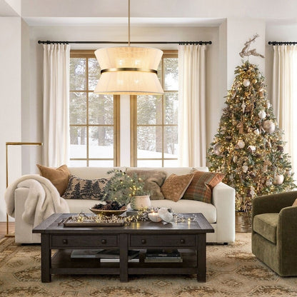 8-Light Modern Boho Large Drum Chandelier 24 inch Fabric Hourglass Hand-woven Chandelier in Gold/ Black for Dining/ Living Room