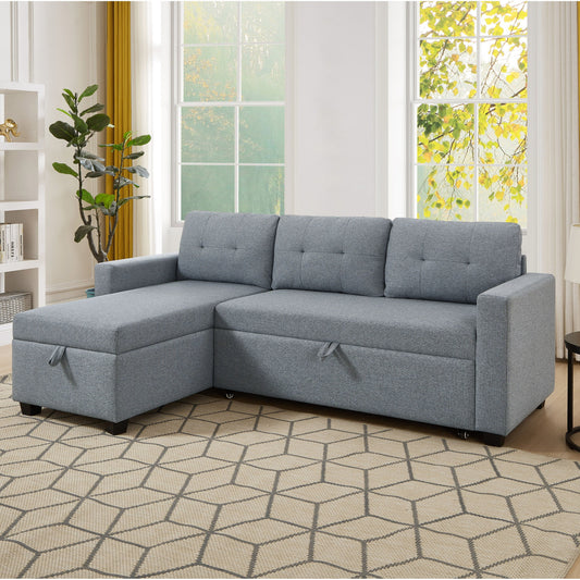 81.5'' Upholstered Convertible 3 Seater Sleeper Sofa with Pull-Out Bed, Reversible Storage Chaise, and Back Cushions