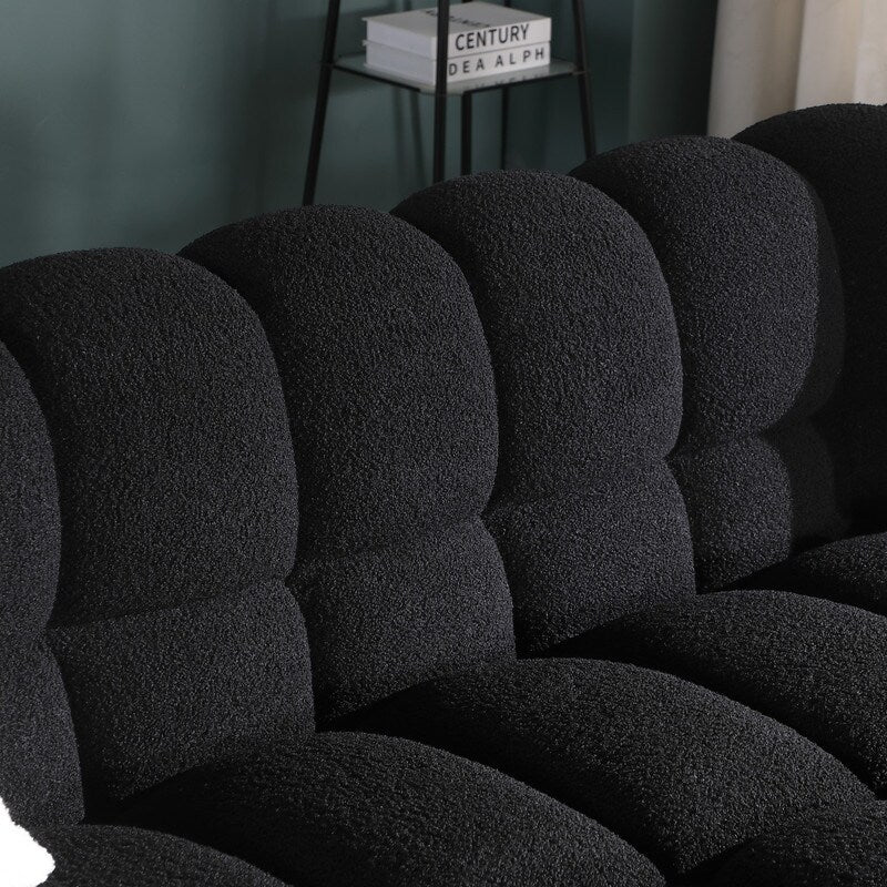 84.3 Luxurious Large Boucle Sofa 3 Seater Marshmallow Upholstered Sofa with 2pc Square Accent Pillows and Square Arm