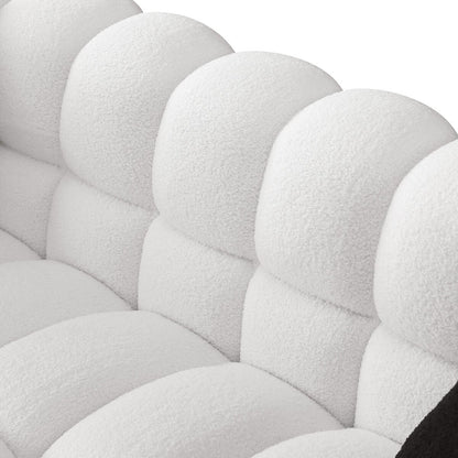 84.3 Luxurious Large Boucle Sofa 3 Seater Marshmallow Upholstered Sofa with 2pc Square Accent Pillows and Square Arm