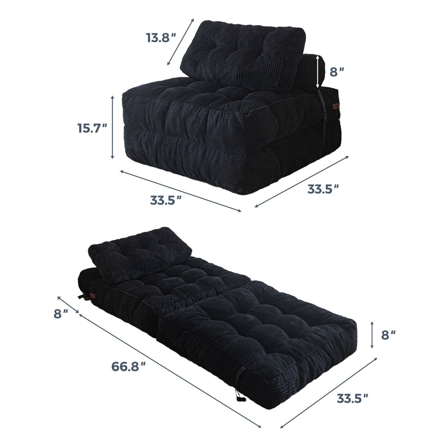 8 Corduroy Folding Couch Sofa Bed,Single