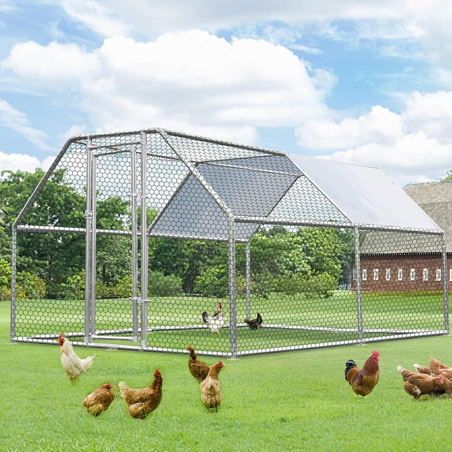 AECOJOY Large Metal Chicken Coop Run Walk-in Metal Chicken Cage