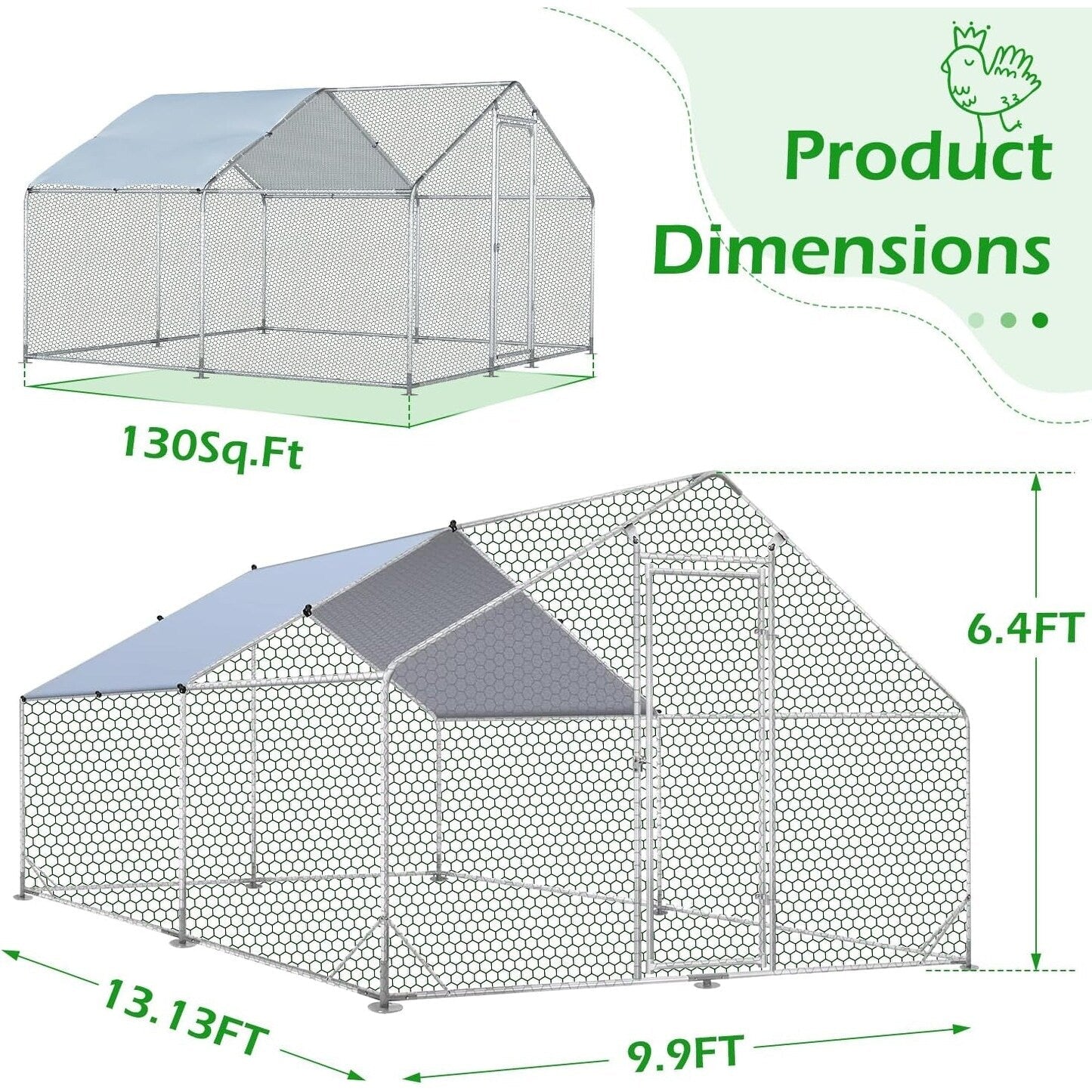 AECOJOY Large Metal Chicken Coop Run Walk-in Metal Chicken Cage