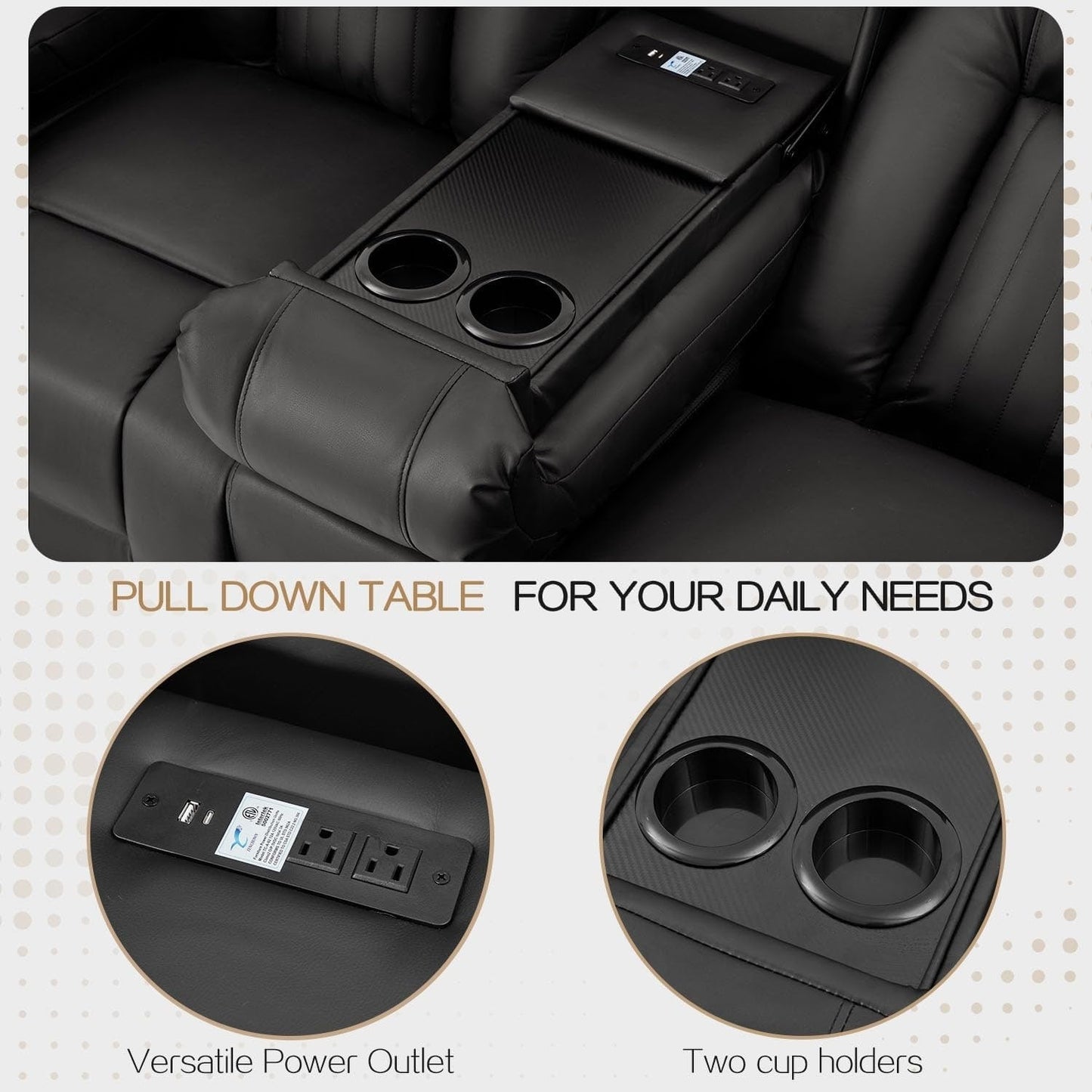 AECOJOY Recliner Sofa Manual RV Reclining Couch PU Home Theater Seating w/ Console