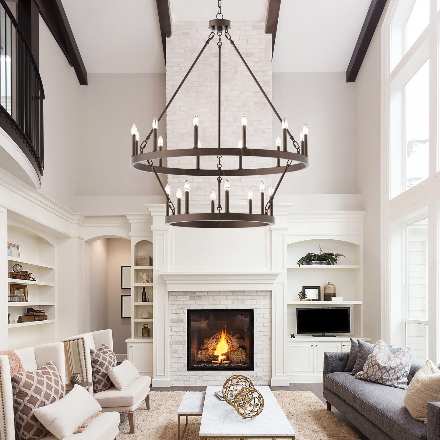 Acroma 20-light Modern Farmhouse 40In Round Wagon Wheel Chandelier with UL