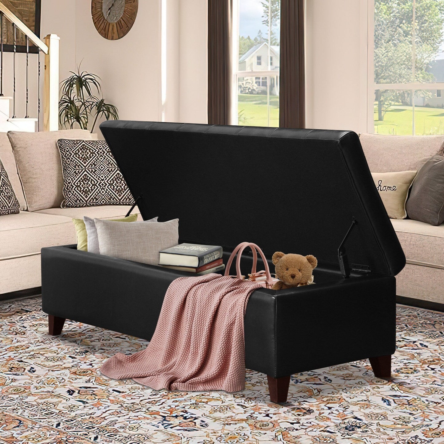 Adeco 50 Bonded Leather Storage Ottoman Bench