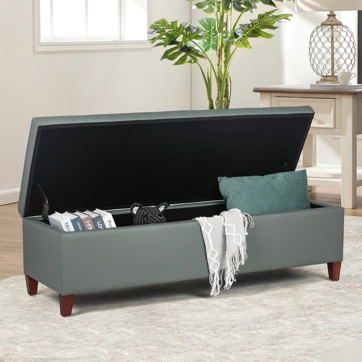 Adeco 50 Bonded Leather Storage Ottoman Bench