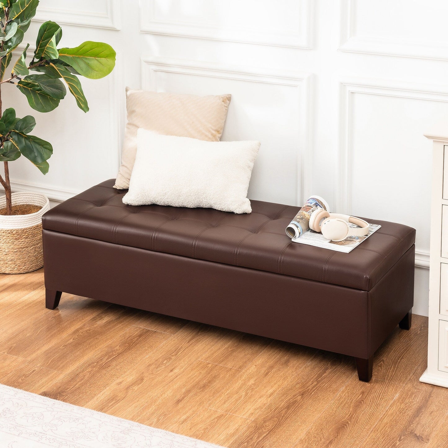 Adeco 50 Bonded Leather Storage Ottoman Bench