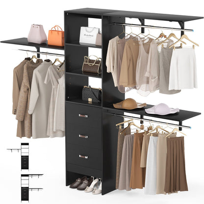 Rackcog 120'' Adjustable Closet Organizer with Drawers, Closet System with DIY Shelves for Reach-in and Walk-in Closet
