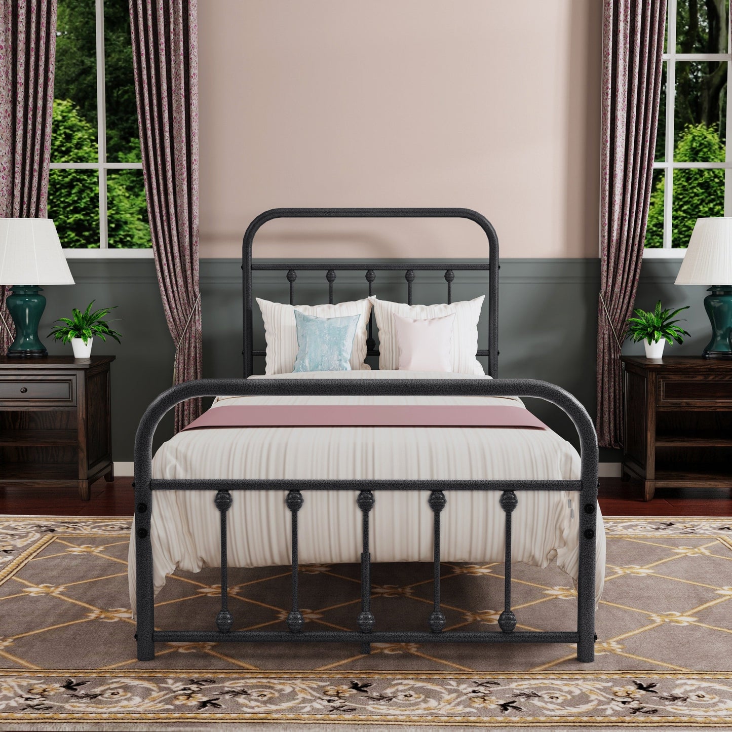 Alazyhome Simple Vintage Metal Platform Bed Frame, Easy-Assembly