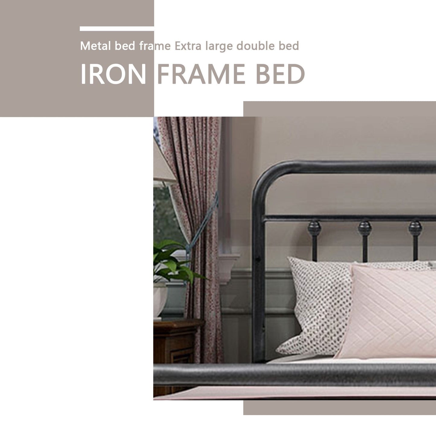 Alazyhome Simple Vintage Metal Platform Bed Frame, Easy-Assembly