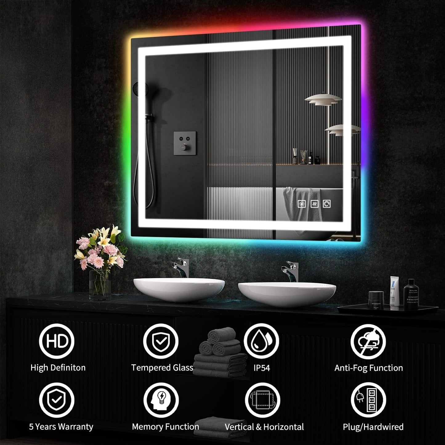 Anti-Fog RGB Backlit & LED Frontlit Bathroom Mirror