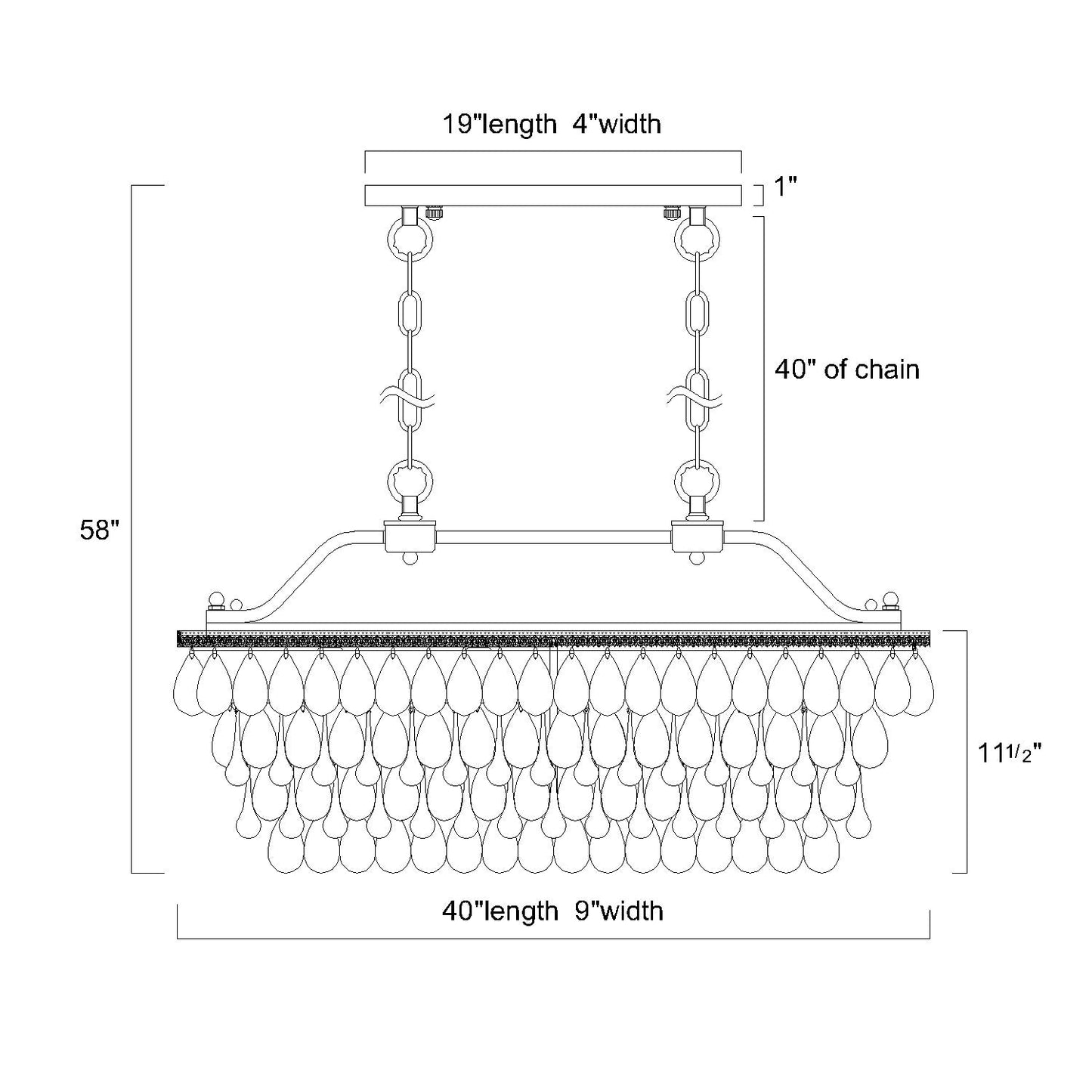 Antique Bronze 6-Light Rectangular Kitchen Island Lighting with Crystal Hanging - Antique Bronze