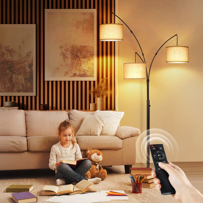 Arc LED Floor Lamp Dimmable Modern Black 3 Light Arched Tall Floor Lamp