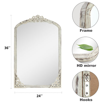 Arched Full-Length Solid Wood Carving Floor Mirror