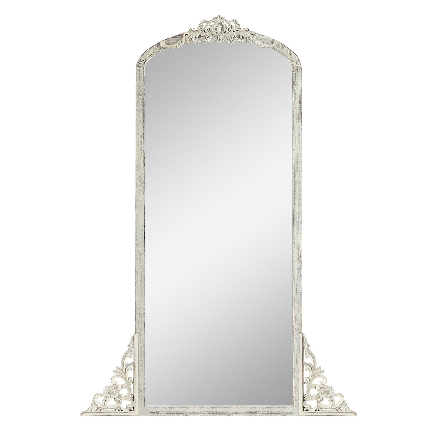 Arched Full-Length Solid Wood Carving Floor Mirror