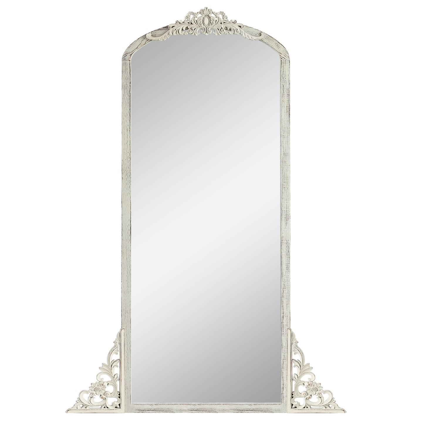 Arched Full-Length Solid Wood Carving Floor Mirror
