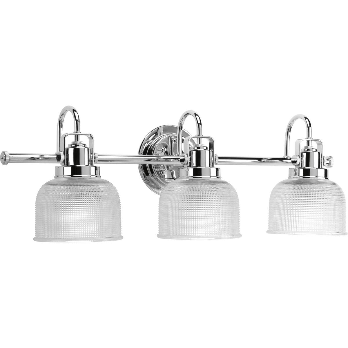 Archie Collection Three-Light Polished Chrome Clear Double Prismatic Glass Coastal Bath Vanity Light - 8.75 x 26.25 x 7.25