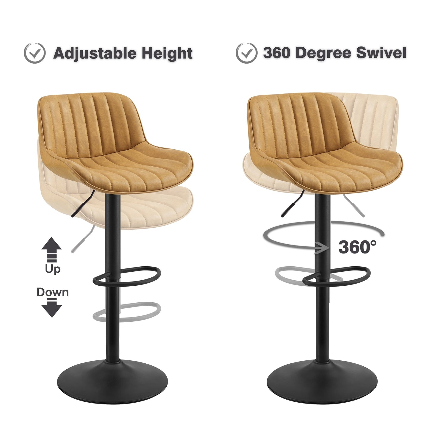 Art Leon Adjustable Height Swivel Barstool, Set of 2