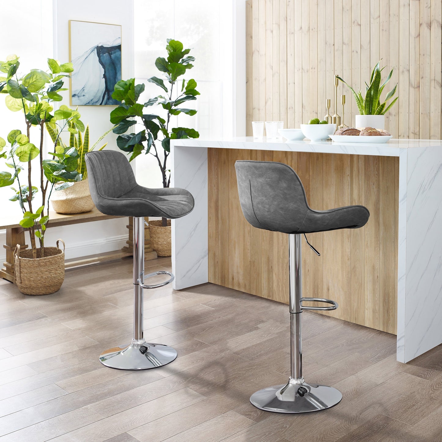 Art Leon Adjustable Height Swivel Barstool, Set of 2