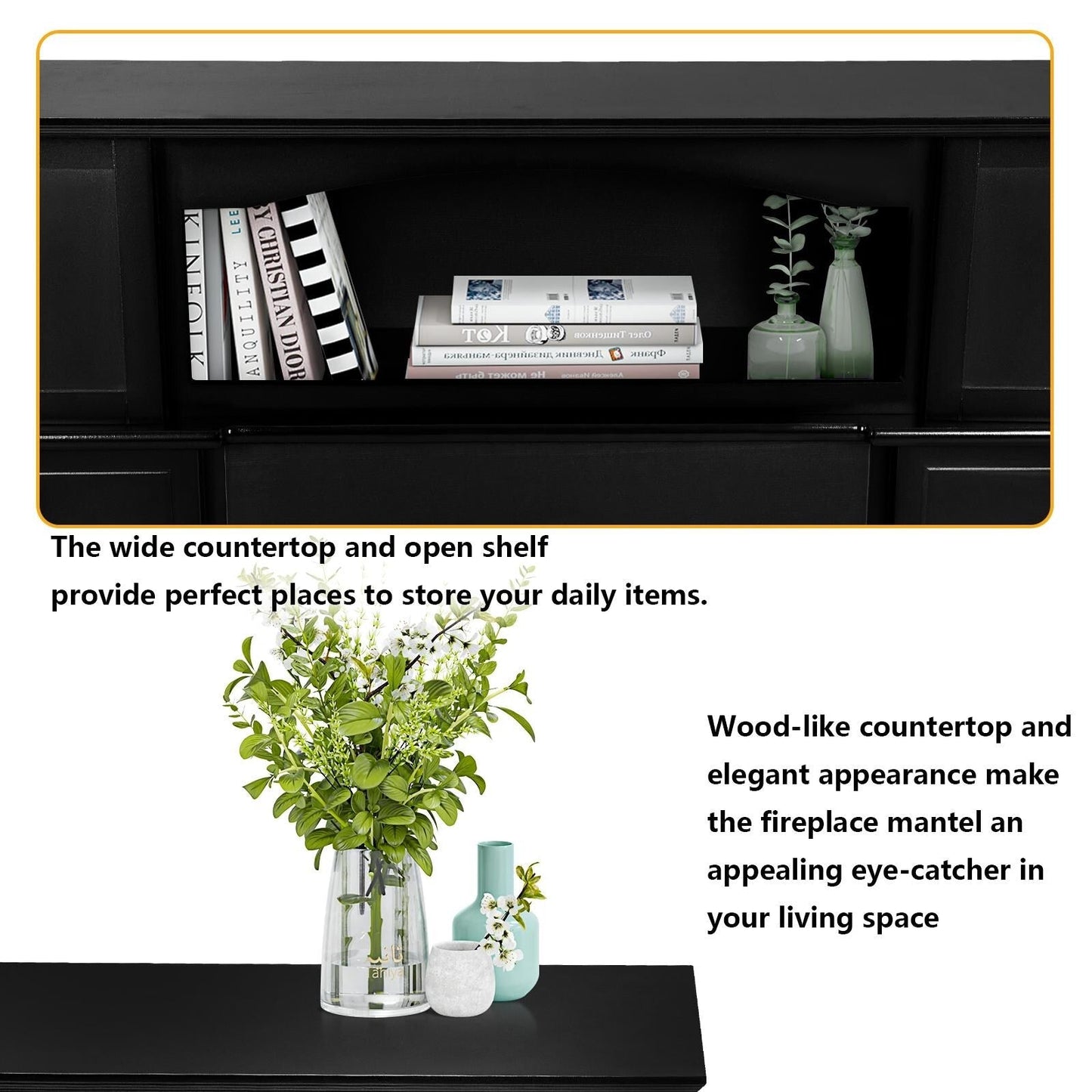 BOSSIN 43 Electric Fireplace with Mantel, 23 inch Electric Fireplace Insert,Freestanding TV Stand with Fireplace Wooden Firebox