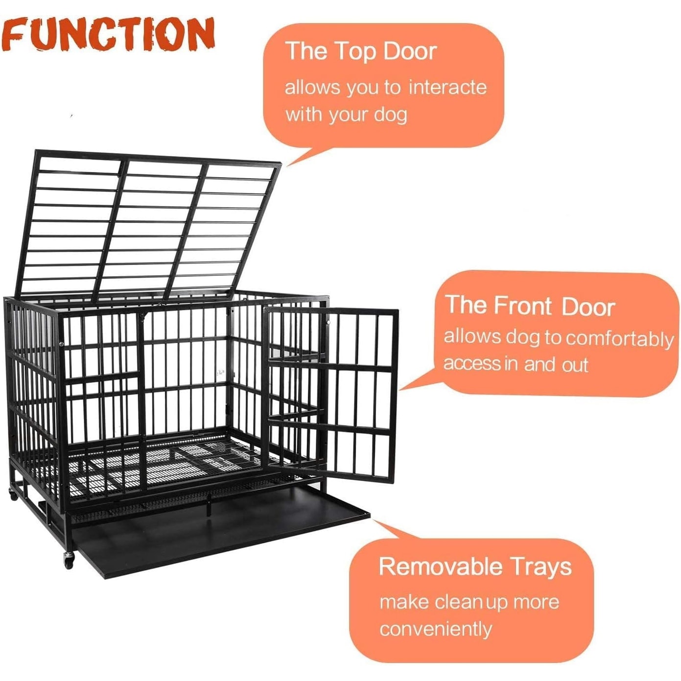 BOSSIN 48/38 inch Heavy Duty Indestructible Dog Crate, Escape Proof Dog Cage Kennel with Lockable Wheels