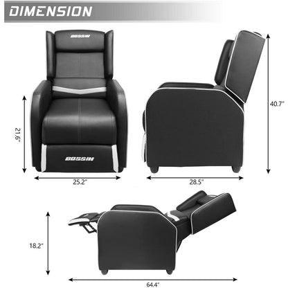 BOSSIN PU Leather Ergonomic Gaming Single Recliner Seating Sofa for Living Room