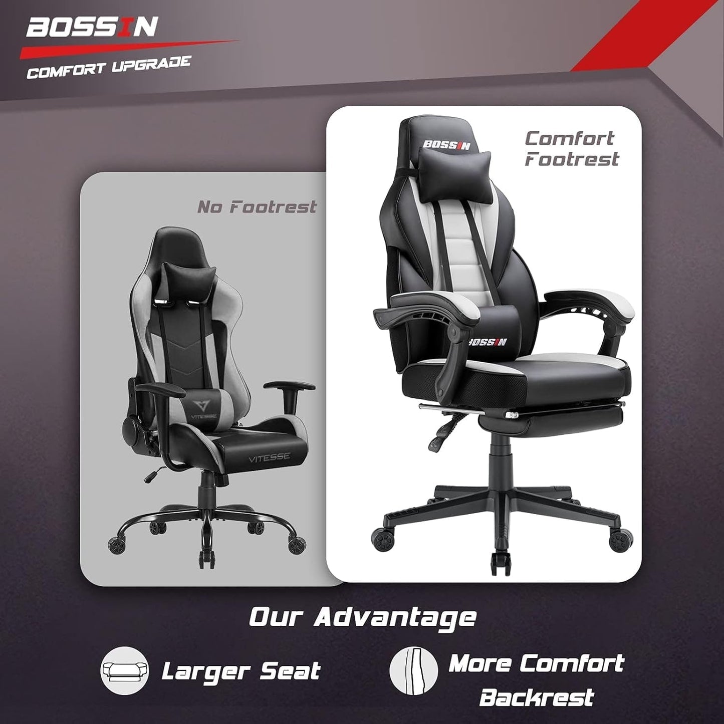 BOSSIN Racing Style Gaming Chair,300 lbs Big and Tall gamer chair High Back Computer Chair