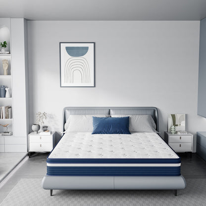 SweDrea 10in. Innerspring Hybrid Pressure Relief and Cooling Plush Mattress with CertiPUR-US, SGS and OEKO-TEX Certified