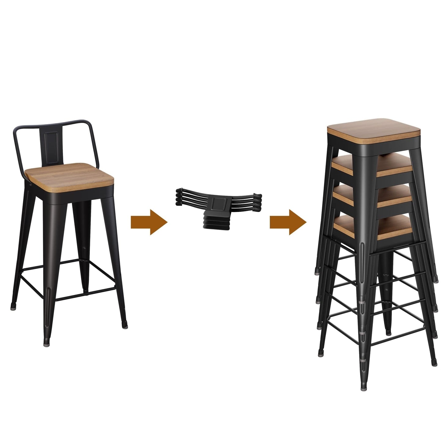 Bar Stools With Back set of 4 Industrial Metal Barstools with Wooden Seats
