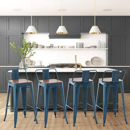 Bar Stools With Back set of 4 Industrial Metal Barstools with Wooden Seats