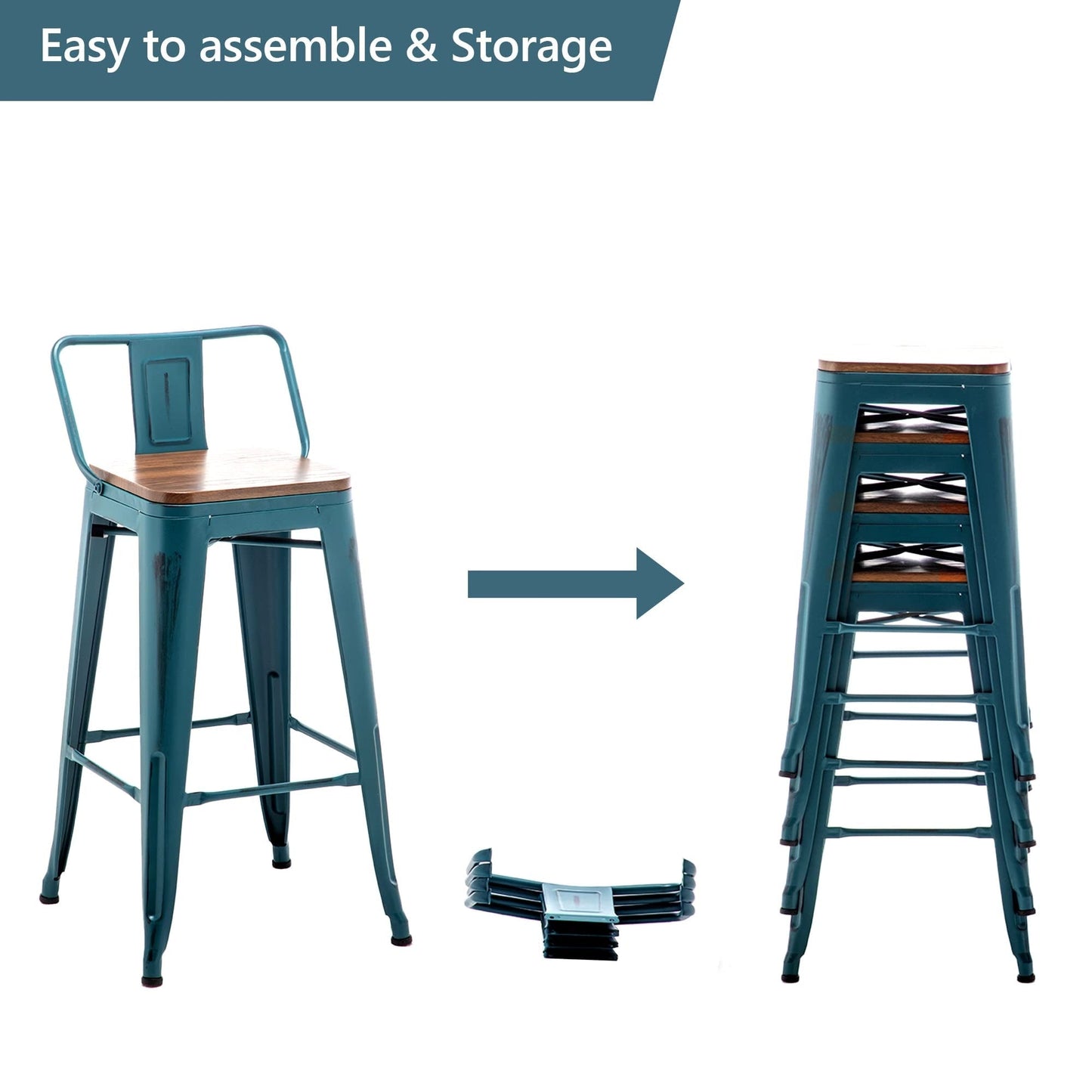 Bar Stools With Back set of 4 Industrial Metal Barstools with Wooden Seats